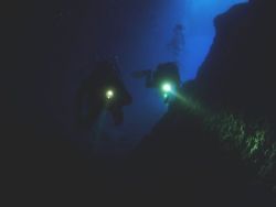Divers about to enter Blue Hole cave, Gozo. by Ian Palmer 